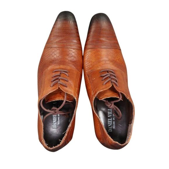 Daniel Villa Shoes Men 42 Oxford Classic Embossed Leather Burnished Formal Brown main image 14